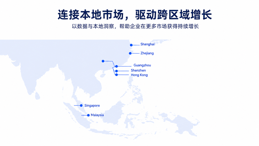 AUROO Digital 服务网络地图，展示 Shanghai、Zhejiang、Guangzhou、Shenzhen、Hong Kong、Singapore 和 Malaysia